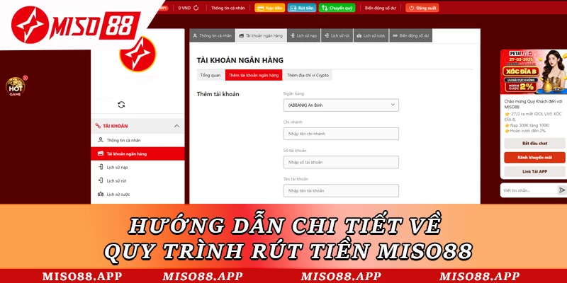 Hướng dẫn chi tiết về quy trình rút tiền Miso88